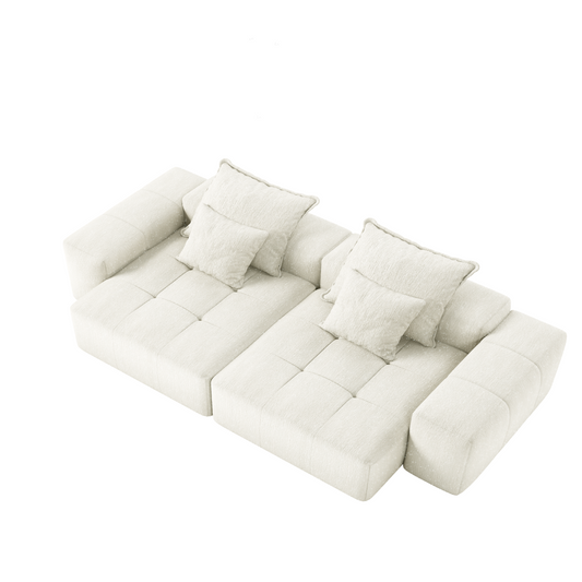 Modern Oversized Modular Sectional Sofa with 2 Chaise Lounge and 2 Armrest, Sparkling Chenille Fabric Soft Cushion Sofa with 4 Pillows, 4 PCS DIY Combination Tufted Sofa, No Assembly Required, BEIGE