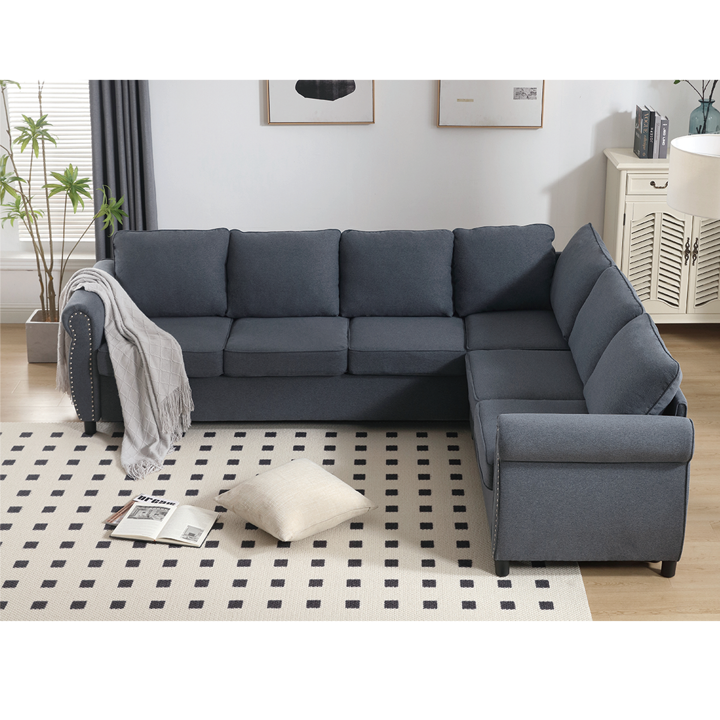 [NEW ARRIVED] [VIDEO PROVIDED] Sleeper Sofa, 2 in 1 Pull Out Couch Bed,6 seater sofa bed, L Shaped Sleeper Sectional Sofa Couch,Riveted sofa,104'' Large combined sofa Bed in living room, Dark Gray