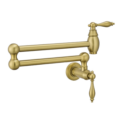 Pot Filler,Wall Mount Commercial Pot Filler Faucet,Brass Material Kitchen Folding Faucet,Coffee Machine Faucet with Stretchable Double Joint Swing Arms,Style A,Brushed Gold