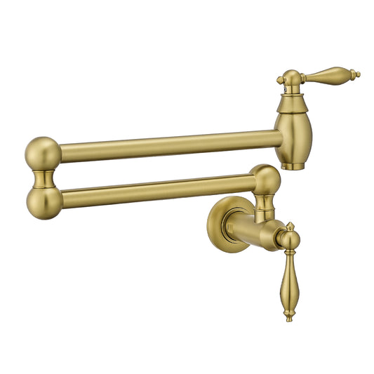 Pot Filler,Wall Mount Commercial Pot Filler Faucet,Brass Material Kitchen Folding Faucet,Coffee Machine Faucet with Stretchable Double Joint Swing Arms,Style A,Brushed Gold