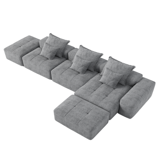 Modern Oversized Modular Sectional Sofa,Sparkling Chenille Fabric Soft Cushion Sofa with 6 Pillows,6 PCS DIY Combination Tufted Sofa,No Assembly Required,GREY