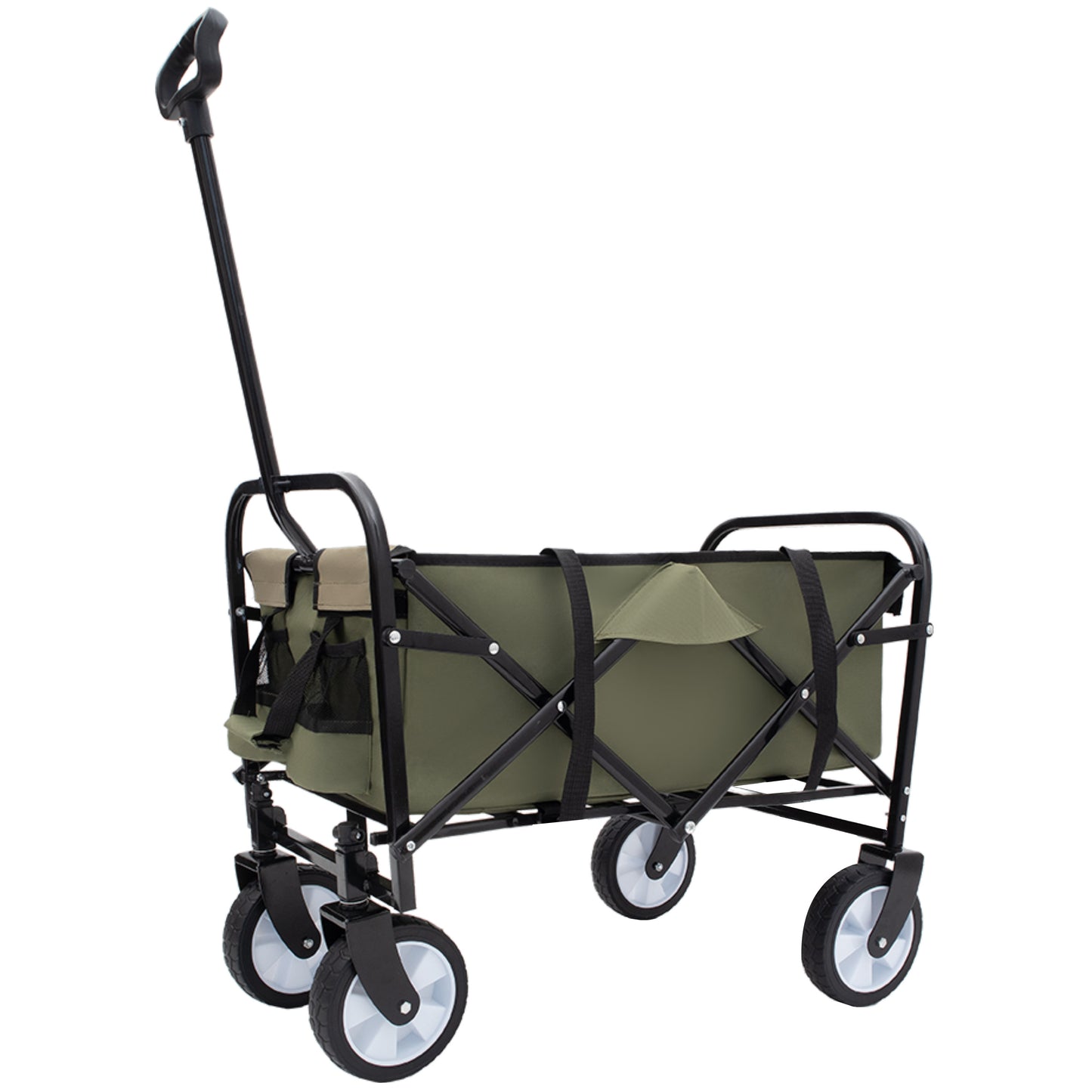 Minimeetall Strap Collapsible Foldable Wagon Cart with strapping system, Beach Wagon, Utility Cart, Utility Wagon Grocery Cart for Camping Shopping Sports Gardeing Fishing Supports 225lbs, army green