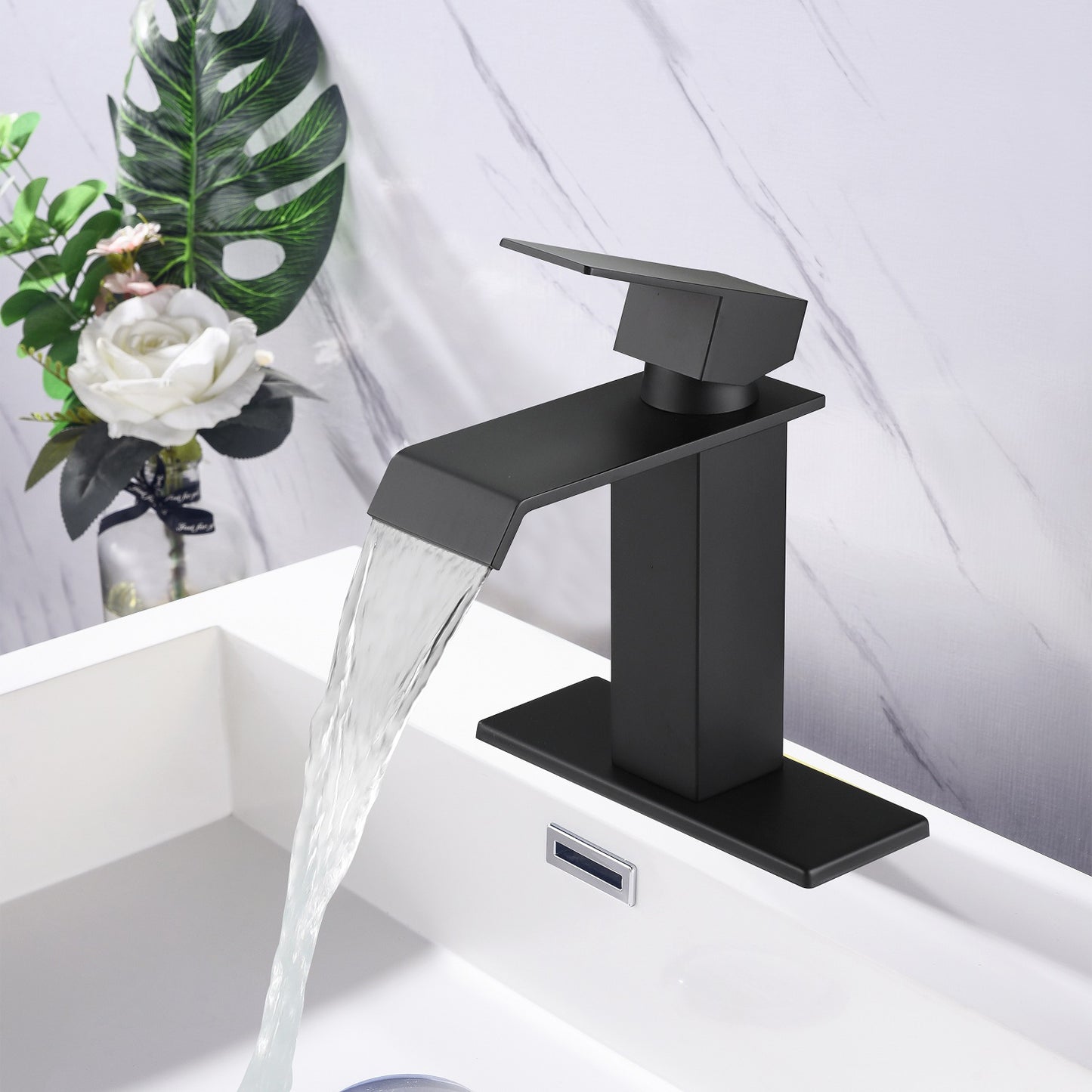 Waterfall Spout Bathroom Faucet,Single Handle Bathroom Vanity Sink Faucet