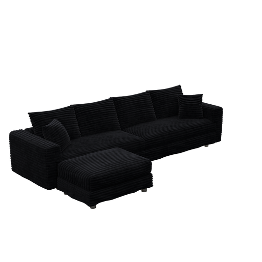 102.4 'Plush Corduroy 4-Seat Sofa,Modern Comfy Upholstered Sofa Cloud Couch,Deep Seat Couches with Soft Pillows and Movable Ottoman,Convertible Sofa Lounge Chair,for Living Room,Apartment,Office,Black
