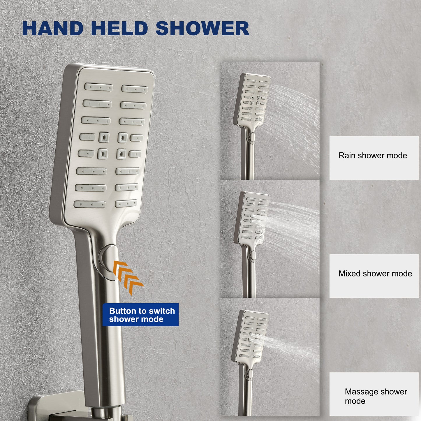 Wall Mounted Waterfall Rain Shower System With 3 Body Sprays & Handheld Shower