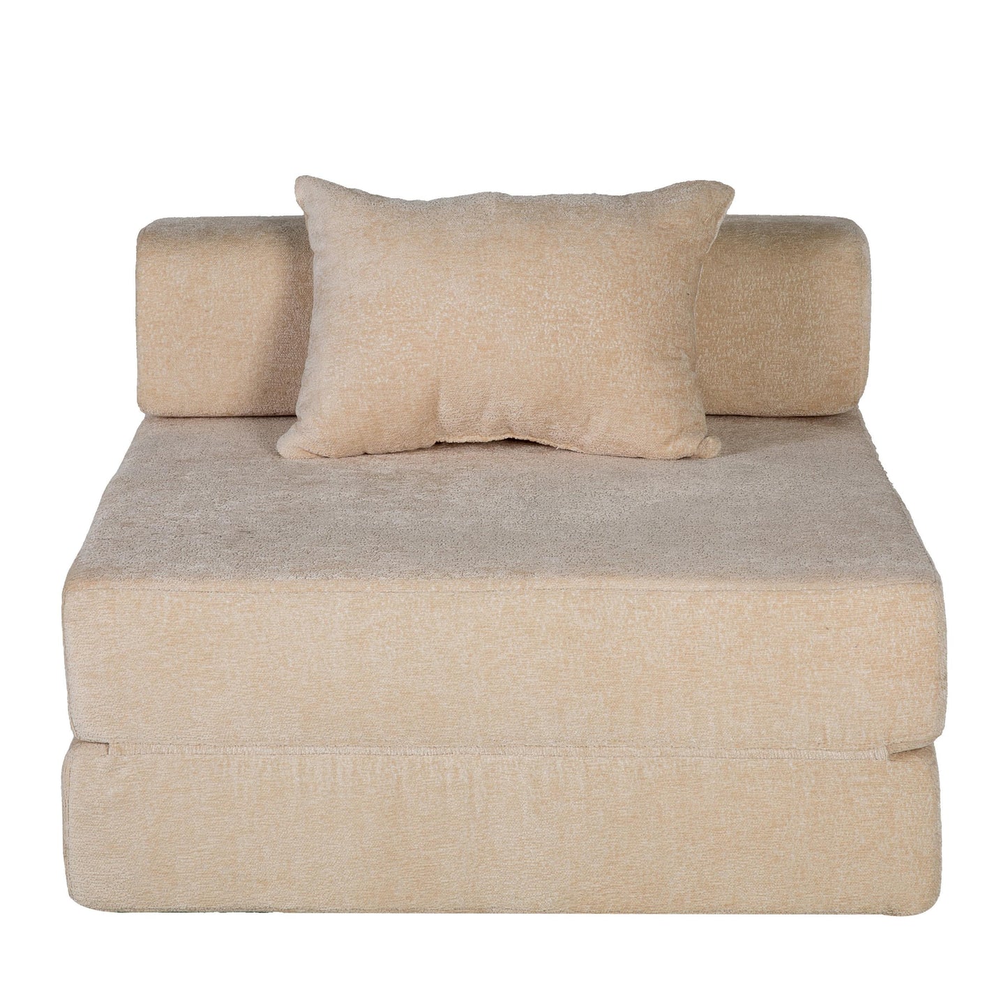 Compression Sofa,Convertible Floor Sofa Bed with Fixed-Shape Frame,Single Seater Boneless Modular Sectional Sofa,No Assembly Required,Chenille fabric,for Living Room Bedroom,Beige