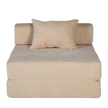 Compression Sofa,Convertible Floor Sofa Bed with Fixed-Shape Frame,Single Seater Boneless Modular Sectional Sofa,No Assembly Required,Chenille fabric,for Living Room Bedroom,Beige