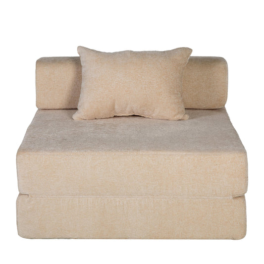 Compression Sofa,Convertible Floor Sofa Bed with Fixed-Shape Frame,Single Seater Boneless Modular Sectional Sofa,No Assembly Required,Chenille fabric,for Living Room Bedroom,Beige