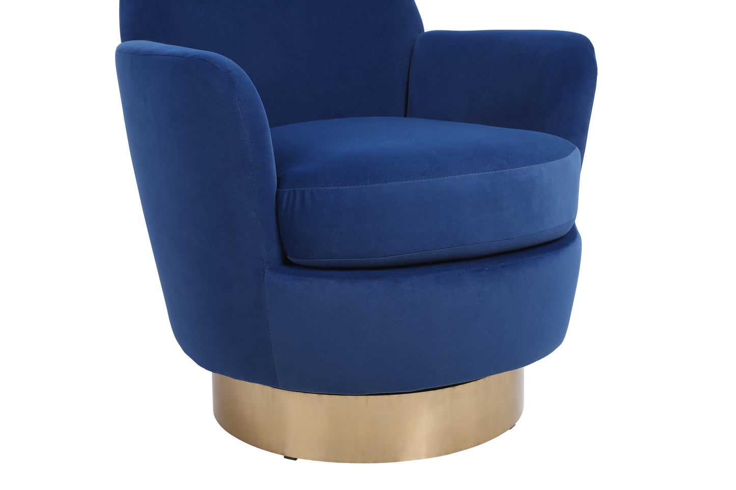 Velvet Swivel Barrel Chair, Swivel Accent Chairs Armchair for Living Room, Reading Chairs for Bedroom Comfy, Round Barrel Chairs with Gold Stainless Steel Base (Navy)