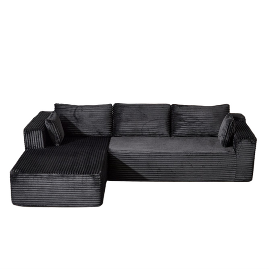 Compression Sectional Couch with Comfy Chaise, Boneless L Shape Sofa with Deep Seat, Minimalist Modular Couches Sleeper for Living Room Bedroom Apartment Lounge,corduroy,Black