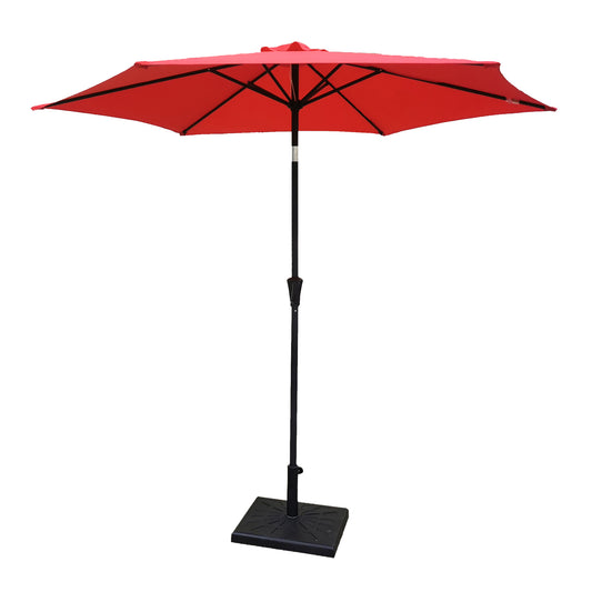 Red Outdoor Aluminum Patio Umbrella with Tilt and Crank Lift, 8.8 Feet, Includes 42 Pound Resin Base