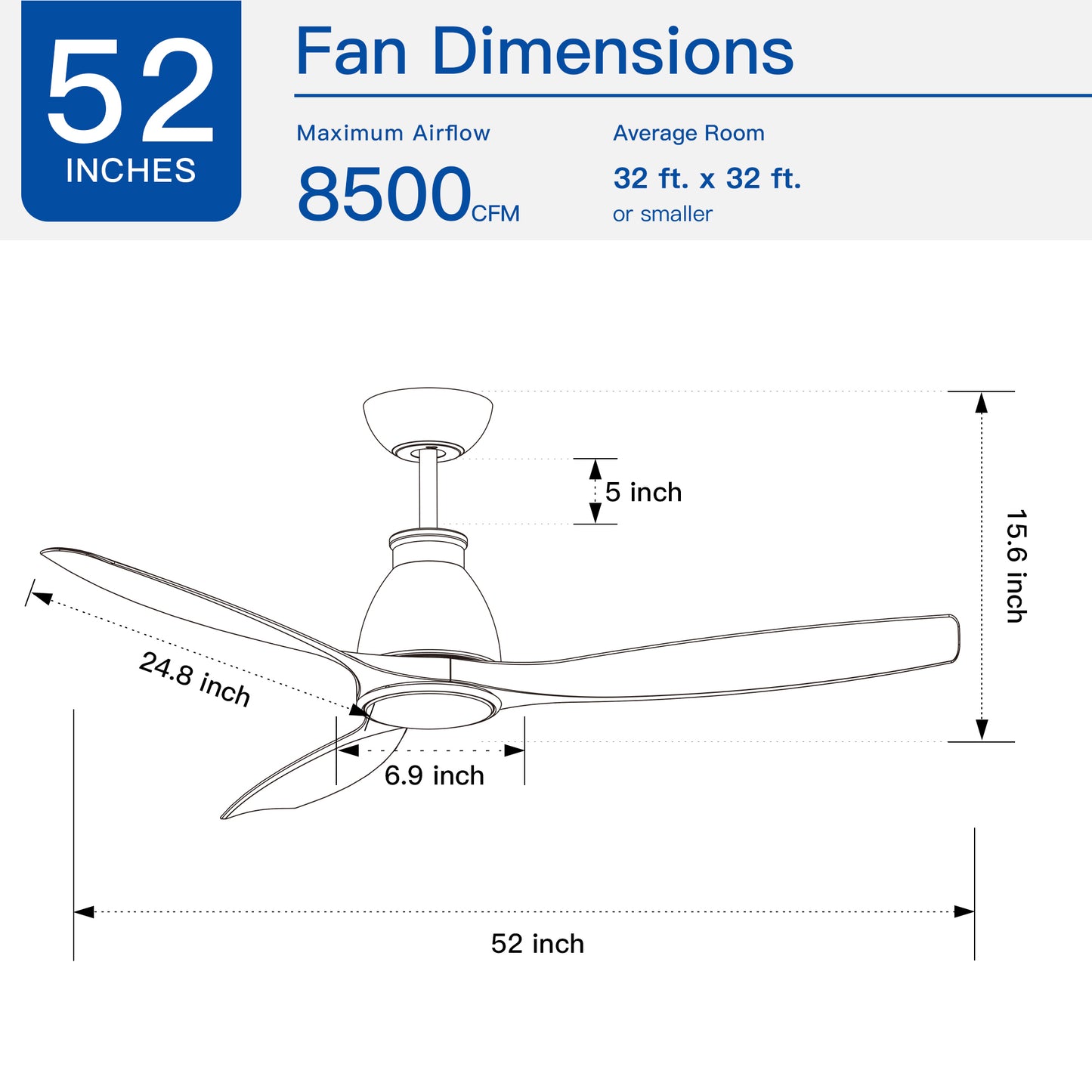 YUHAO 52 inch Indoor Ceiling Fan with Intergrated LED - Matte White with Antique Brown Wood Grain Blade