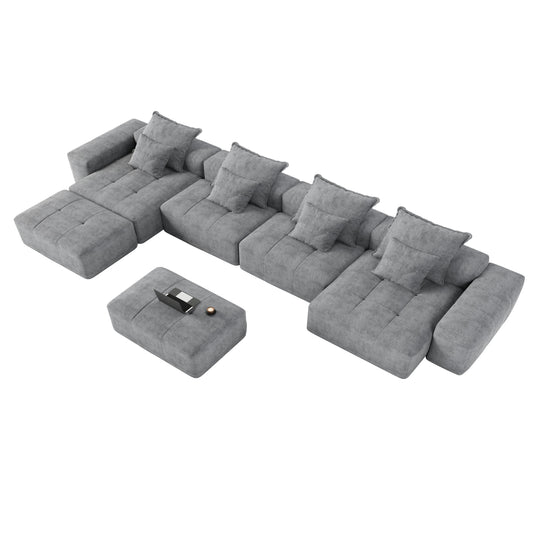 Modern Oversized Modular Sectional Sofa, Sparkling Chenille Fabric Soft Cushion Sofa with 8 Pillows, 8 PCS DIY Combination Tufted Sofa, No Assembly Required, GREY