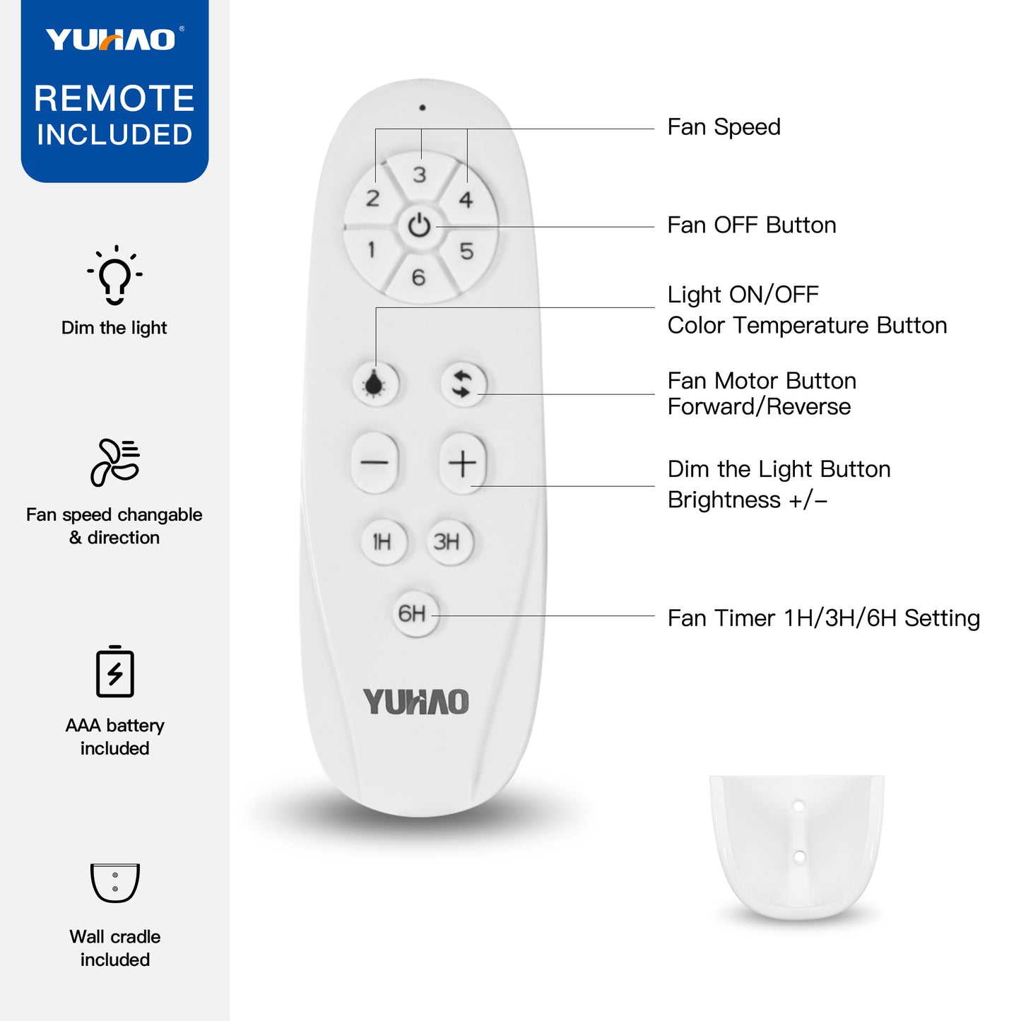 YUHAO Ventilador de techo interior de 52 pulgadas con LED integrado - Blanco mate con hoja de veta de madera marrón antigua