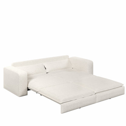 93' King Size Sleeper Sofa Bed, Pull Out Sofa Bed, 3 in 1 Convertible Sleeper Sofa, Chaise Lounge,3 Seat Teddy Couch with 2 Lumbar Pillows for Living Room, Apartment, Office, Studies, Beige