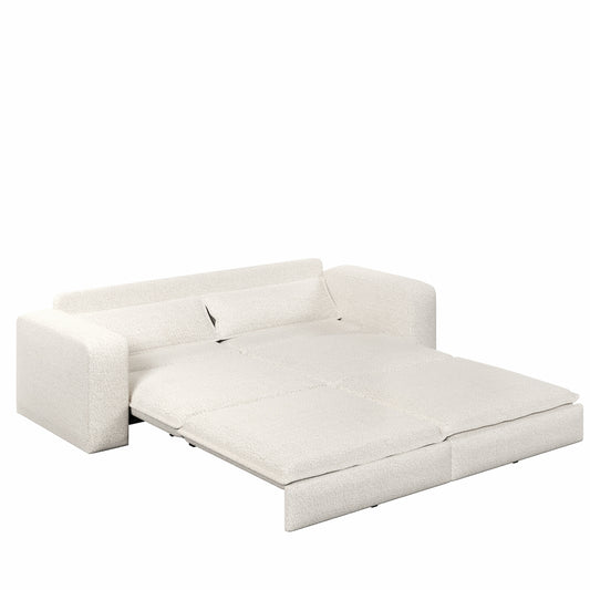 93' King Size Sleeper Sofa Bed, Pull Out Sofa Bed, 3 in 1 Convertible Sleeper Sofa, Chaise Lounge,3 Seat Teddy Couch with 2 Lumbar Pillows for Living Room, Apartment, Office, Studies, Beige