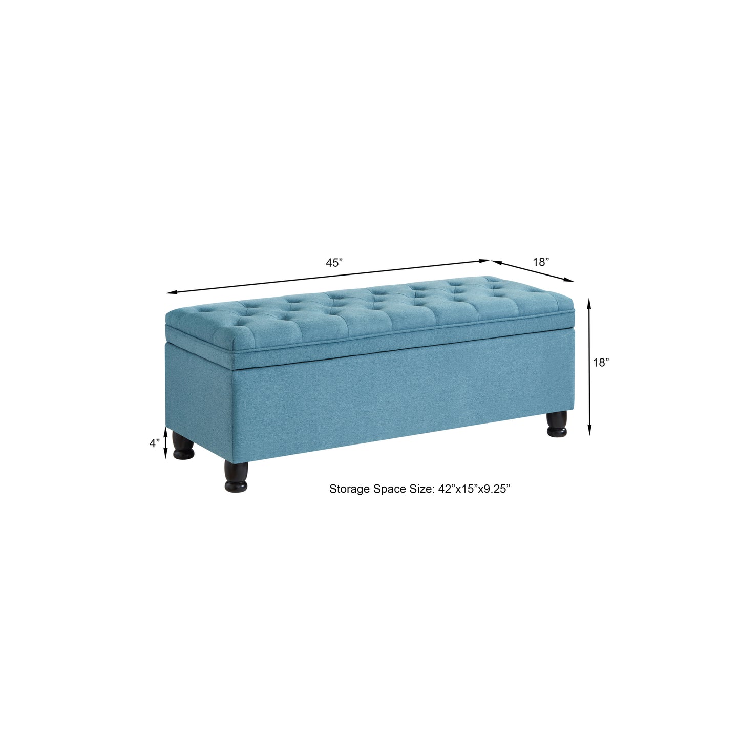 Upholstered tufted button storage bench ,Linen fabric entry bench with spindle wooden legs, Bed bench- Light Blue