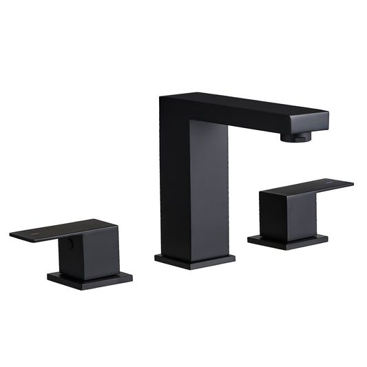 Bathroom Stainless Steel Faucets for Sink 3 Hole Matte Black 8 inch Widespread Bathroom Sink Faucet Double Lever Handle Faucet Bathroom Vanity Faucet Basin Mixer Tap Faucet with Hose