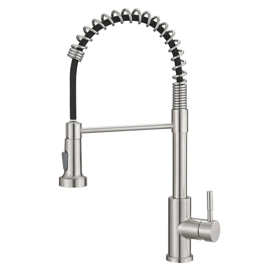 Kitchen Faucet with Pull Down Sprayer Brushed Nickel Stainless Steel Single Handle Pull Out Spring Sink Faucets