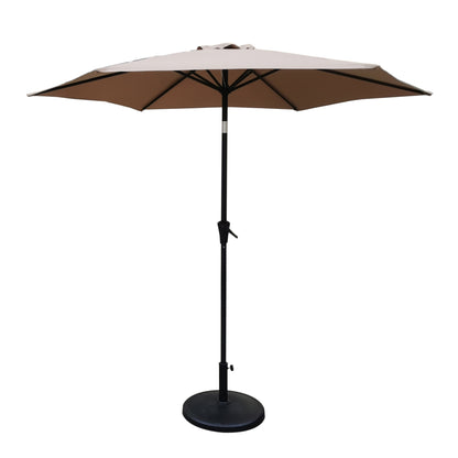 Taupe Aluminum Outdoor Patio Umbrella with Resin Base and Tilt & Crank Lift, 8.8 Feet