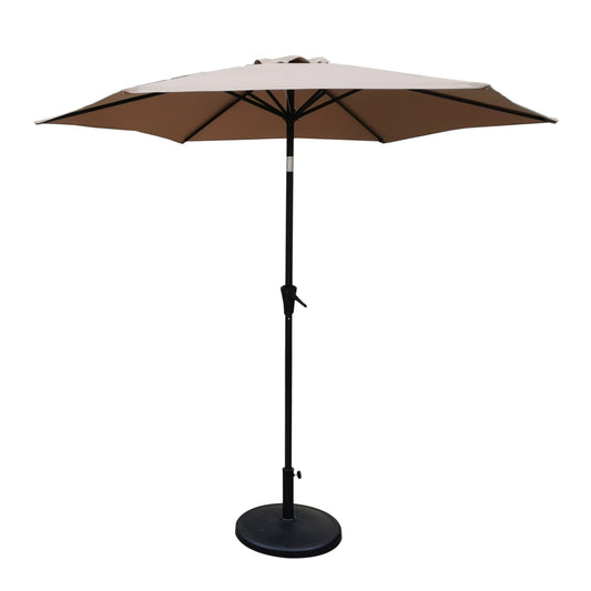 Taupe Aluminum Outdoor Patio Umbrella with Resin Base and Tilt & Crank Lift, 8.8 Feet