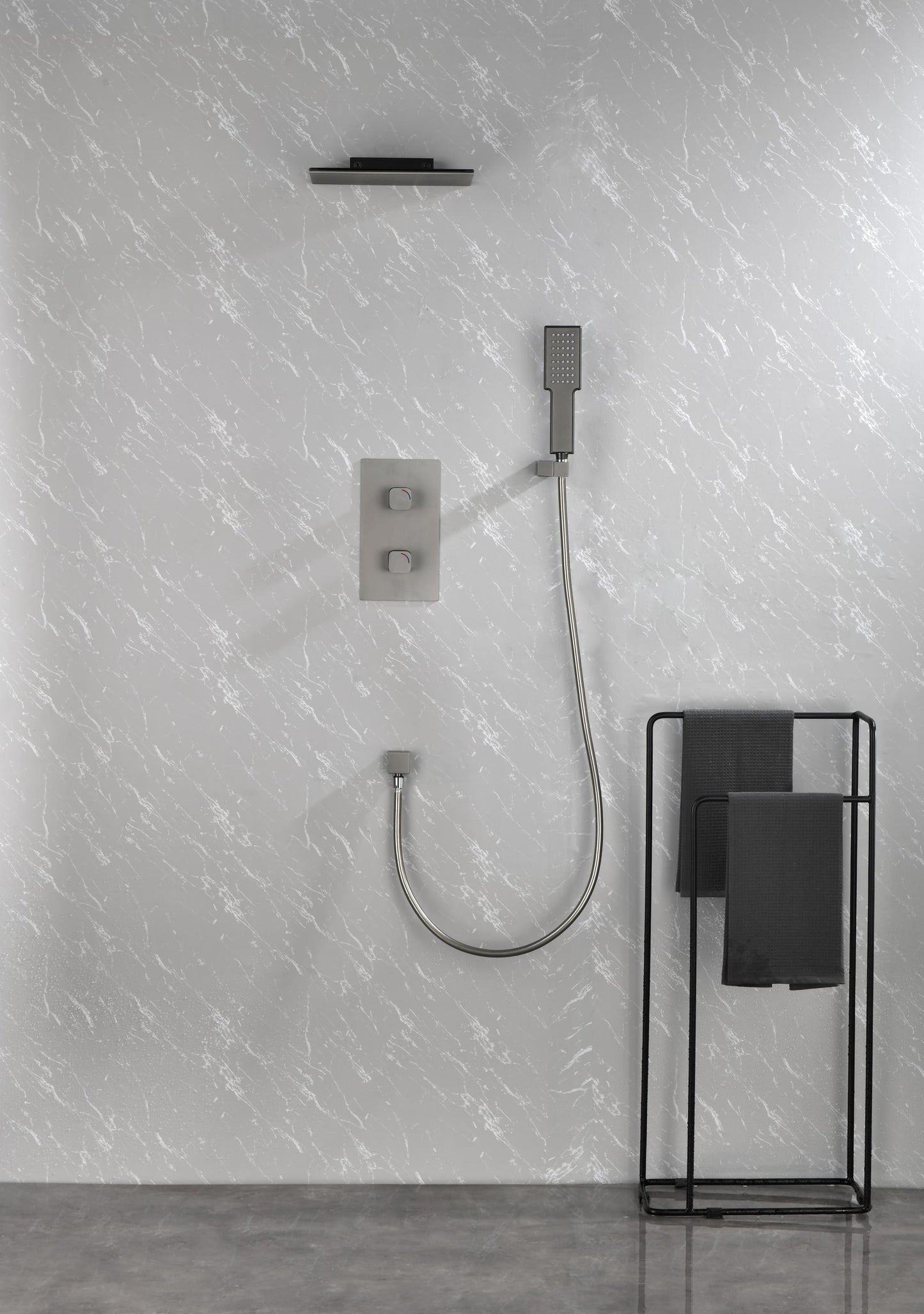 Waterfall Spout Wall Mounted shower  with Handheld   Shower  Systems  Gun Gray Metal