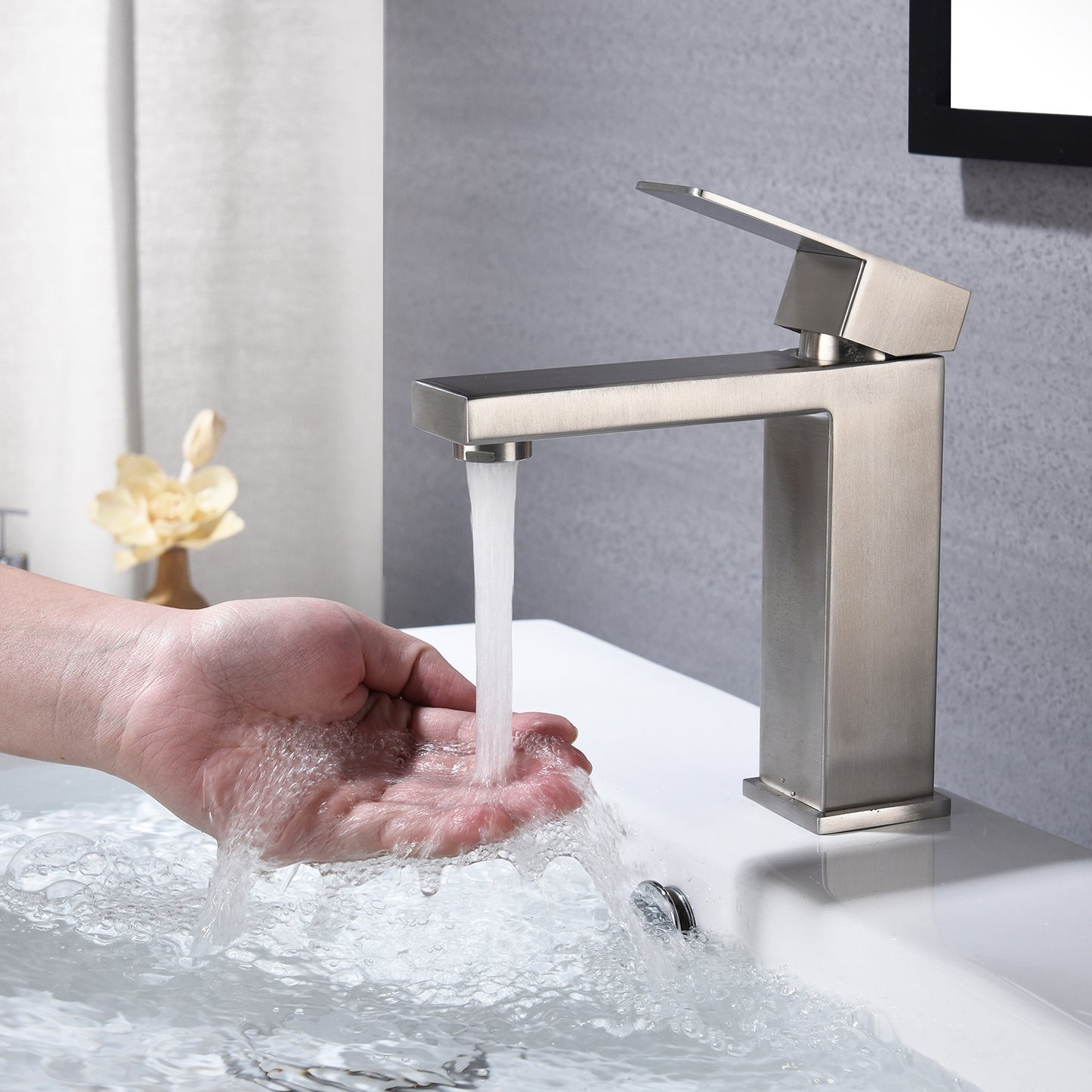 Grifo de baño con caño en cascada, Grifo monomando para lavabo de tocador de baño