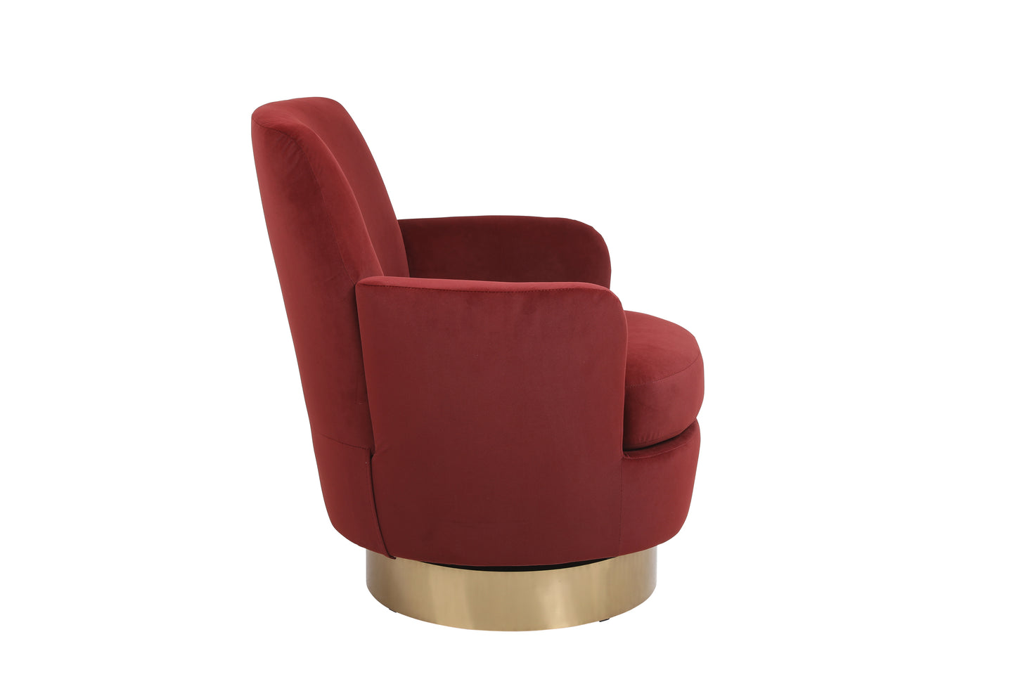 Silla de barril giratoria de terciopelo, sillas giratorias decorativas, sillón para sala de estar, sillas de lectura para dormitorio, cómodas, sillas de barril redondas con base de acero inoxidable dorado (rojo pardusco)