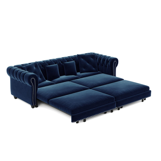 89 ' W 3-in-1 Pull-Out Sofa Bed, Convertible Sleeper Sofa Bed, King Size Sofa Bed, Chaise Lounge, Velvet Tthree Seater Sofa with Movable Ottoman, Tufted Design, Suitable for Living Rooms and Offices