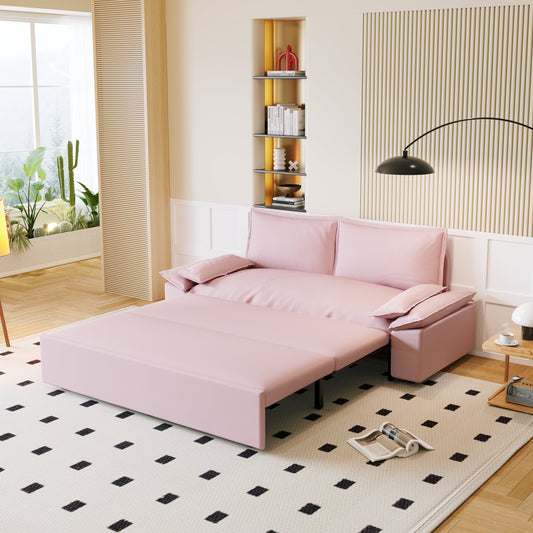 70.1' Queen Pull Out Sofa Bed, 3-in-1 Convertible Sleeper Sofa with 2 Soft Pillows,Multi-Functional Velvet Loveseat Bed,Pink(New Sku:W1885S00052/W1885S00197)