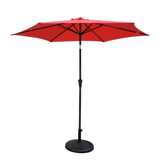 Elegant Outdoor Aluminum Patio Umbrella with Tilt & Crank, Red, 9ft, Includes 42 lbs Resin Base