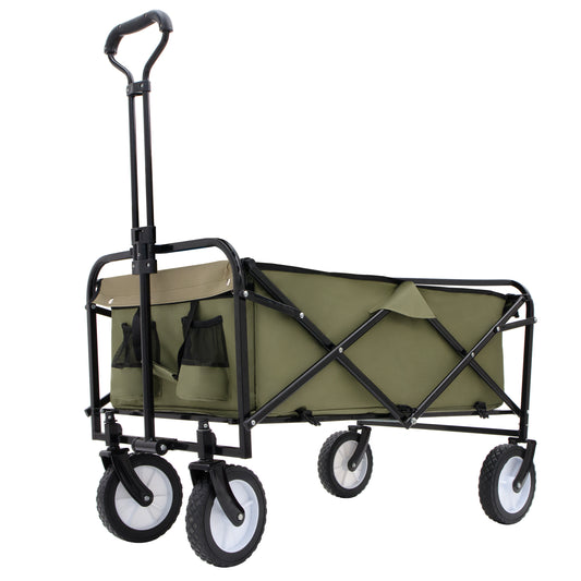 Collapsible Foldable Wagon Cart with strapping system Beach Wagon Utility Cart Utility Wagon Grocery Cart for for Camping Shopping Sports Gardeing Fishing Supports 360lbs All-Terrain Wheels  Green