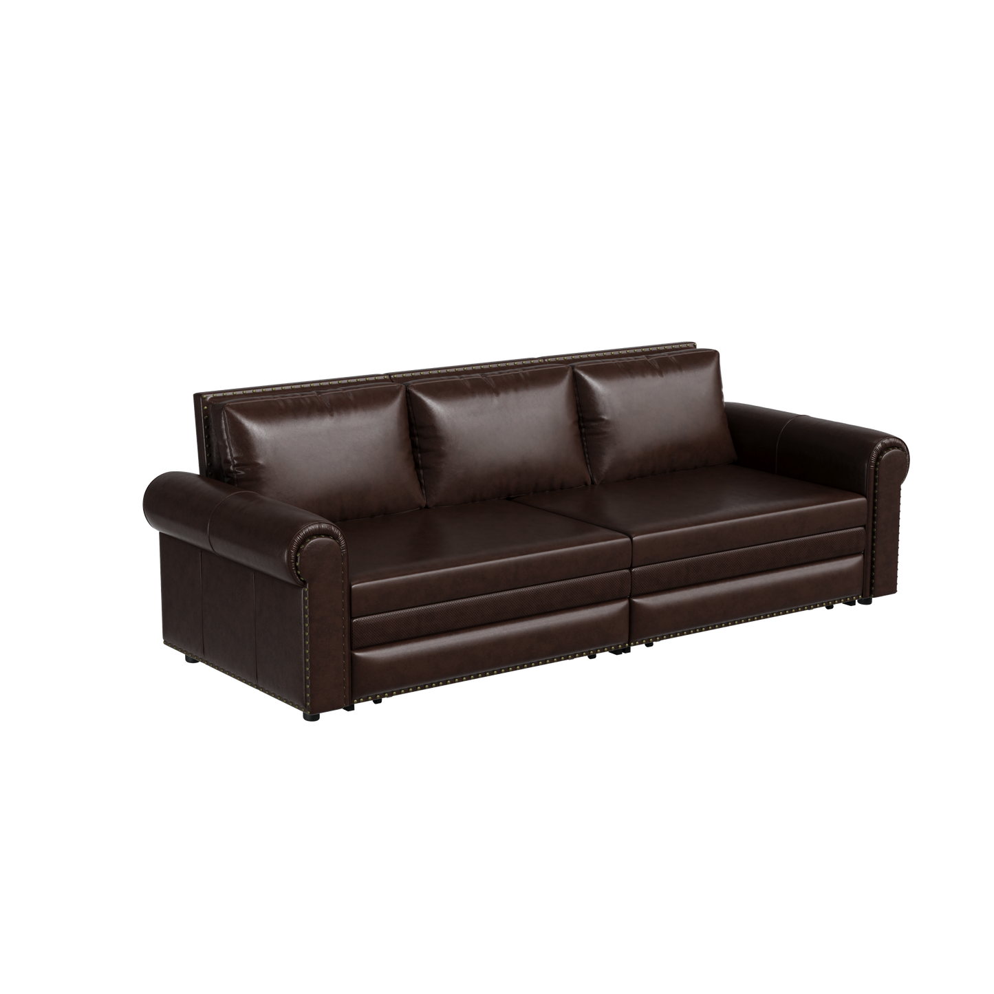 93.7 ' Pull Out Sofa Bed, 3-in-1 Faux Leather Convertible Sleeper Sofa with Nailhead Trim & Rolled Arm, Multi-Functional Sofa Bed for Living Room, Bedroom,Apartment, Office