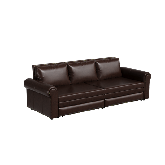 93.7 ' Pull Out Sofa Bed, 3-in-1 Faux Leather Convertible Sleeper Sofa with Nailhead Trim & Rolled Arm, Multi-Functional Sofa Bed for Living Room, Bedroom,Apartment, Office