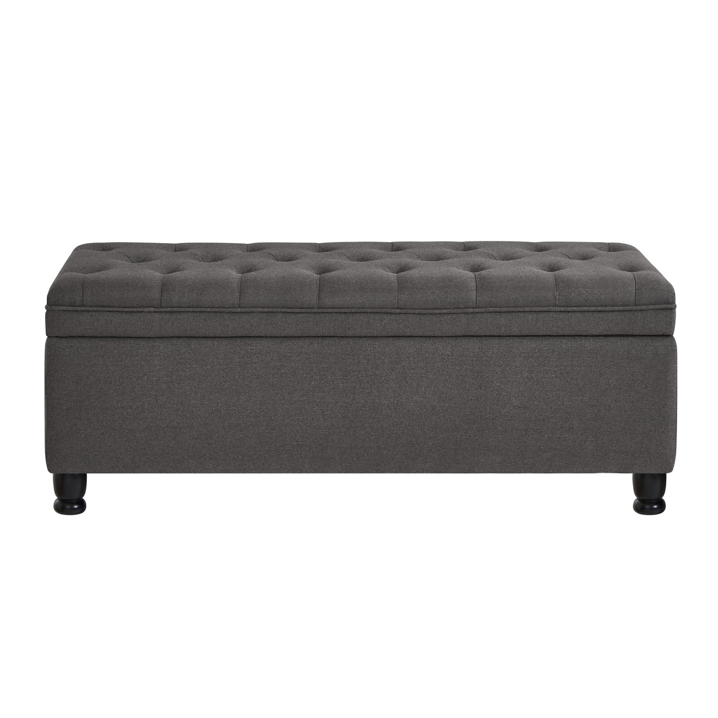 Upholstered tufted button storage bench ,Linen fabric entry bench with spindle wooden legs, Bed bench- Dark Gray