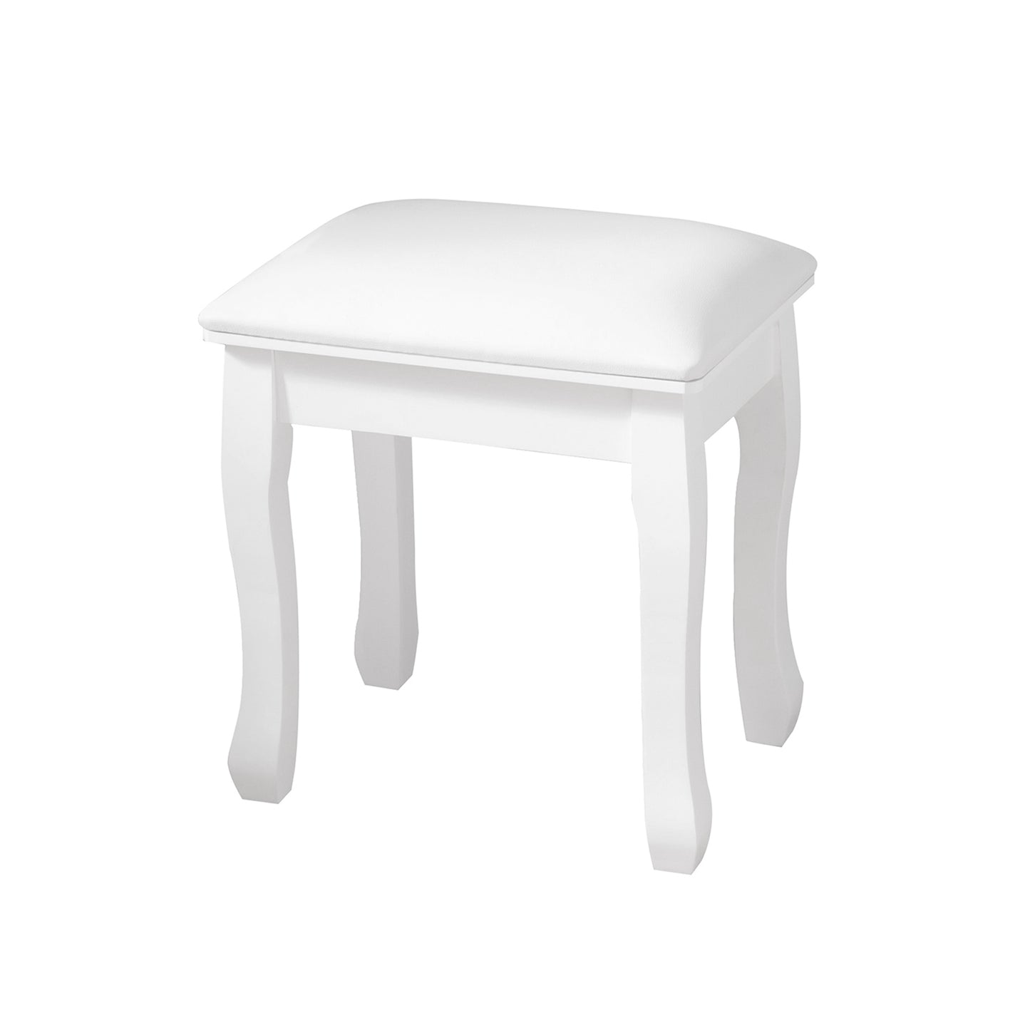 Taburete de tocador blanco, silla de maquillaje acolchada, banco con patas de madera maciza