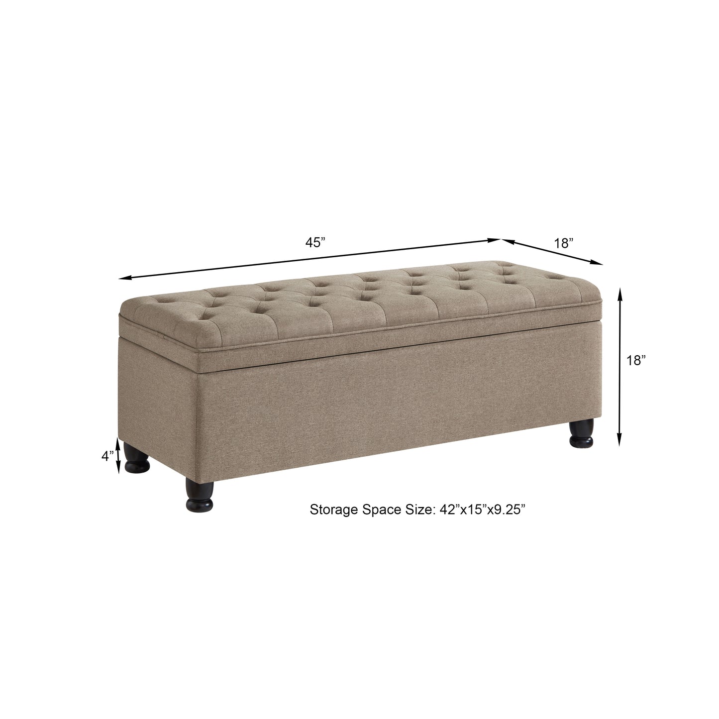 Upholstered tufted button storage bench ,Linen fabric entry bench with spindle wooden legs, Bed bench- Linen