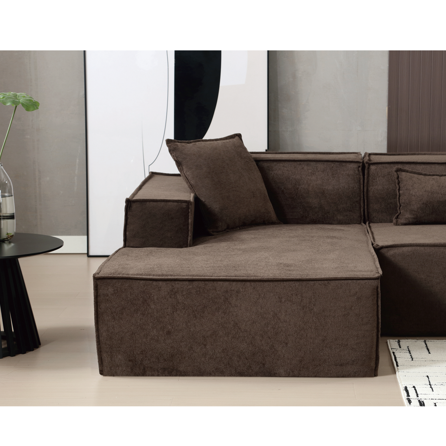 [VIDEO PROVIDED] Modular combination living room sofa set, modern minimalist sofa, free installation sofa, L-shaped, Italian minimalist tofu block sofa, Left-Hand Facing,Dark brown