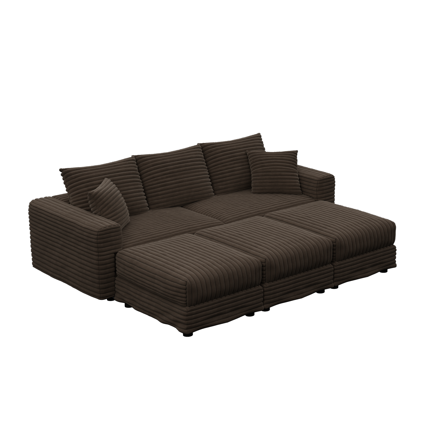 82.7 ' Plush Corduroy 3-Seat Sofa, Modern Comfy Upholstered Sofa Cloud Couch, Deep Seat Couches with Soft Pillows and 3 Ottomans, Convertible Sofa Lounge Chair, for Living Room,Apartment,Office,Camel