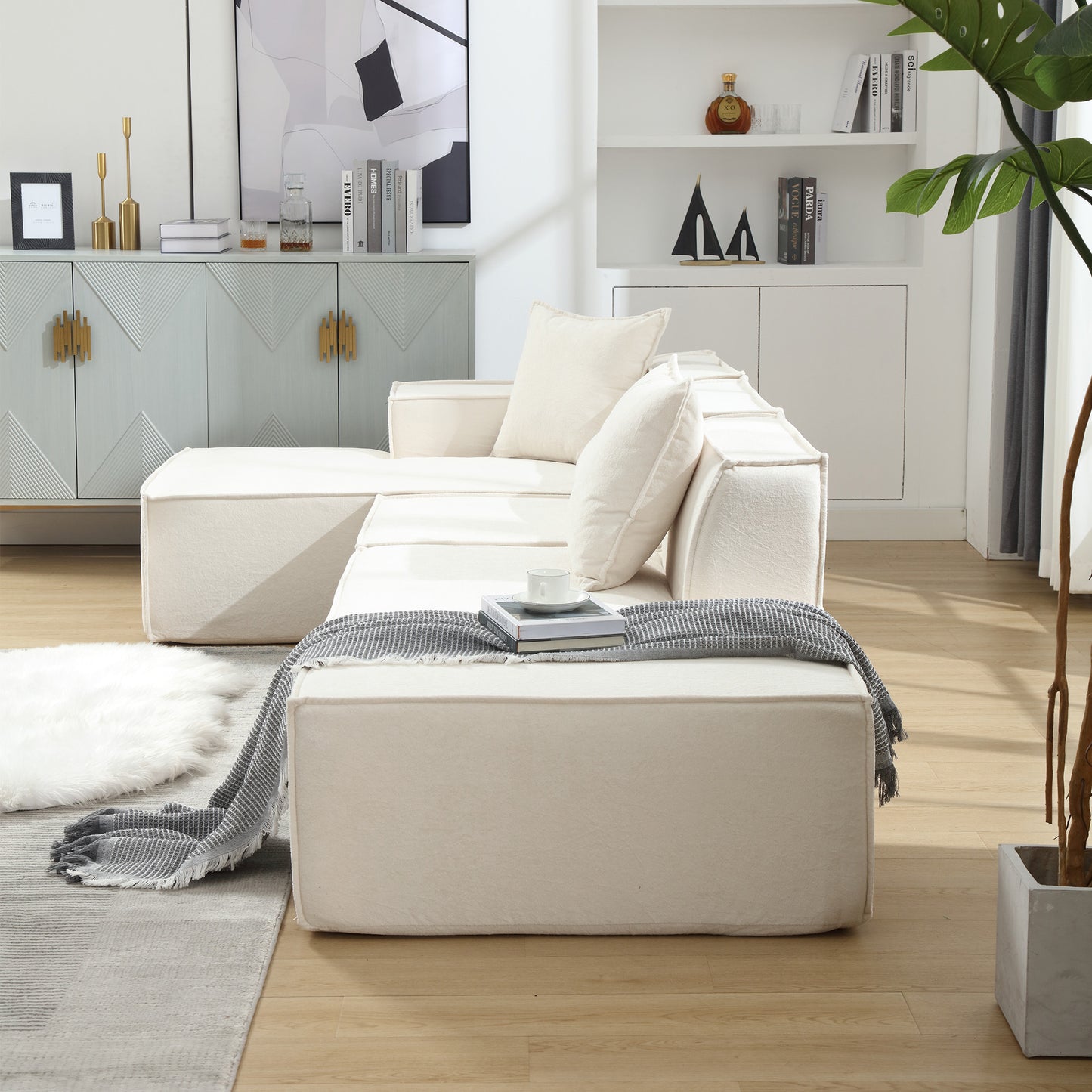 [VIDEO PROVIDED] Modular combination living room sofa set, modern minimalist sofa, free installation sofa, L-shaped, Italian minimalist tofu block sofa, Beige