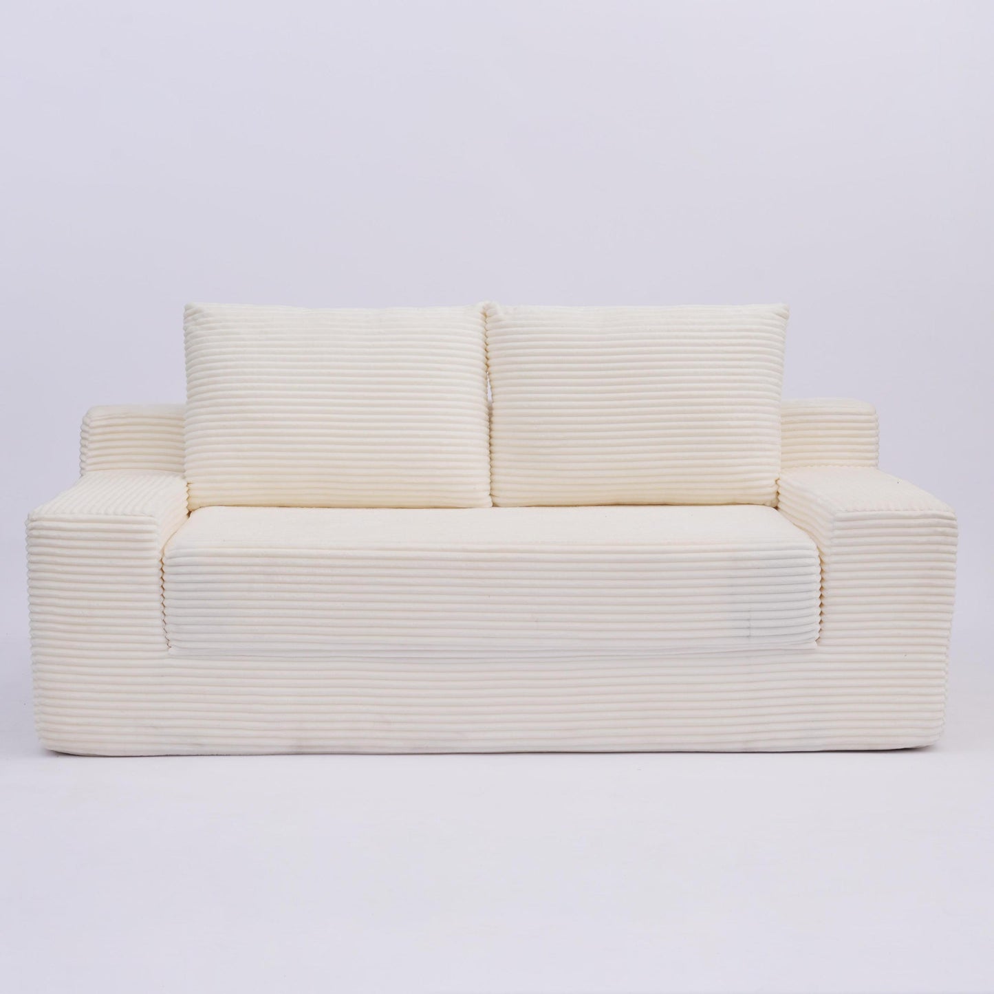 Loveseat Sofa, Comfortable Deep Seat Sofa Bed, Modern Small Corduroy Couch for Living Room Bedroom,Reversible Cushion with Pillows,No Assembly Required,White