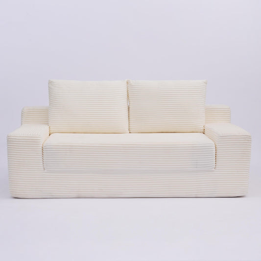 Loveseat Sofa, Comfortable Deep Seat Sofa Bed, Modern Small Corduroy Couch for Living Room Bedroom,Reversible Cushion with Pillows,No Assembly Required,White