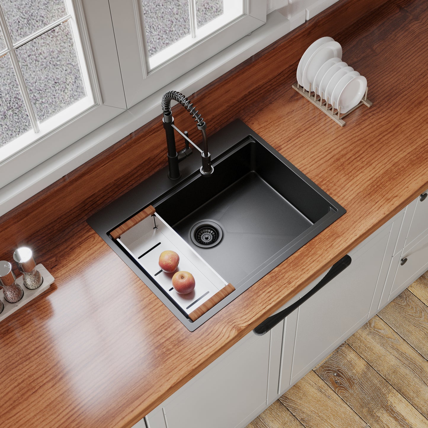 30' x 22' Black Drop In Kitchen Sink,  16 Gauge Stainless Steel Workstation Sink