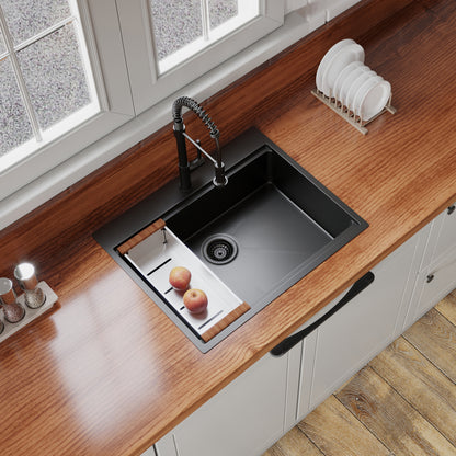 30' x 22' Black Drop In Kitchen Sink,  16 Gauge Stainless Steel Workstation Sink