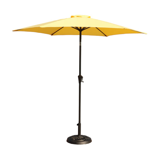 Outdoor Aluminum Patio Umbrella with 33 lbs Resin Base, Push Button Tilt & Crank Lift, Yellow, 8.8 Feet