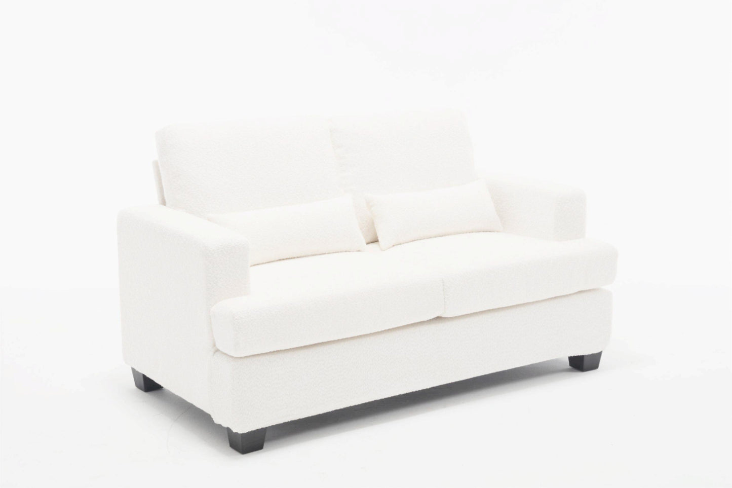 [VIDEO PROVIDED] 63" Length Modern Loveseat for Living Room, Sofas & couches with Square Armrest, Removable back Cushion and 2pcs waist pillow  (White&Gray Fabric)