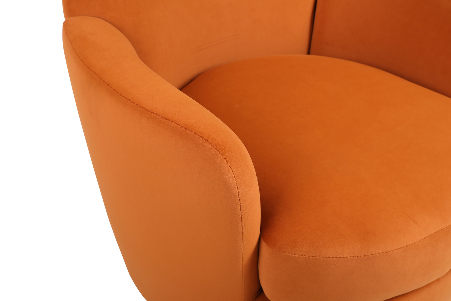 Velvet Swivel Barrel Chair, Swivel Accent Chairs Armchair for Living Room, Reading Chairs for Bedroom Comfy, Round Barrel Chairs with Gold Stainless Steel Base (Orange)