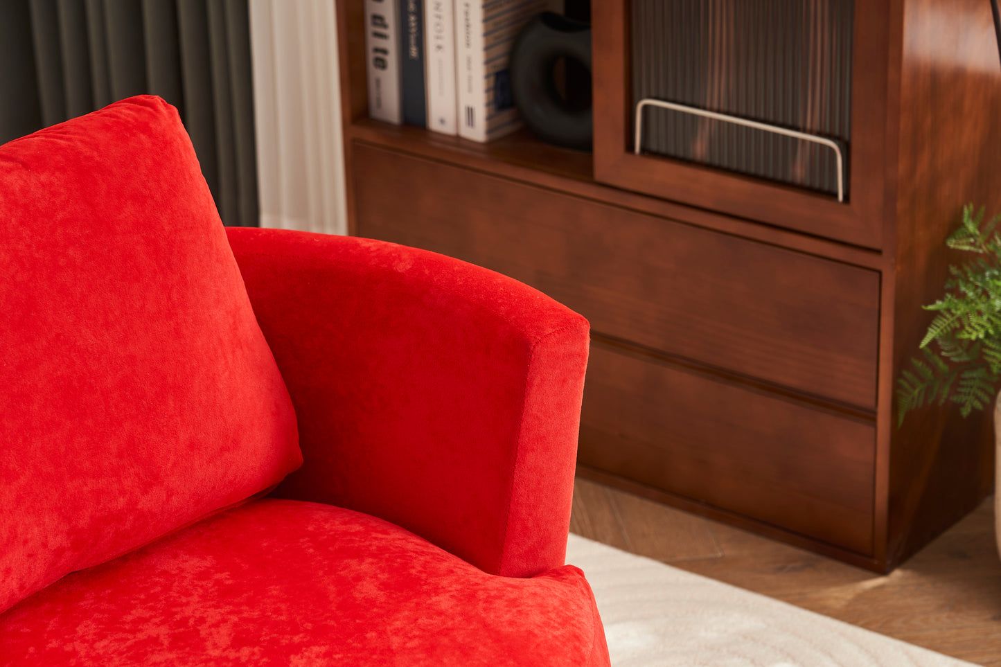 Silla giratoria de terciopelo, sillas giratorias decorativas, sillón para sala de estar, sillas de lectura para dormitorio, cómodas, sillas redondas con base de acero inoxidable dorado (rojo)