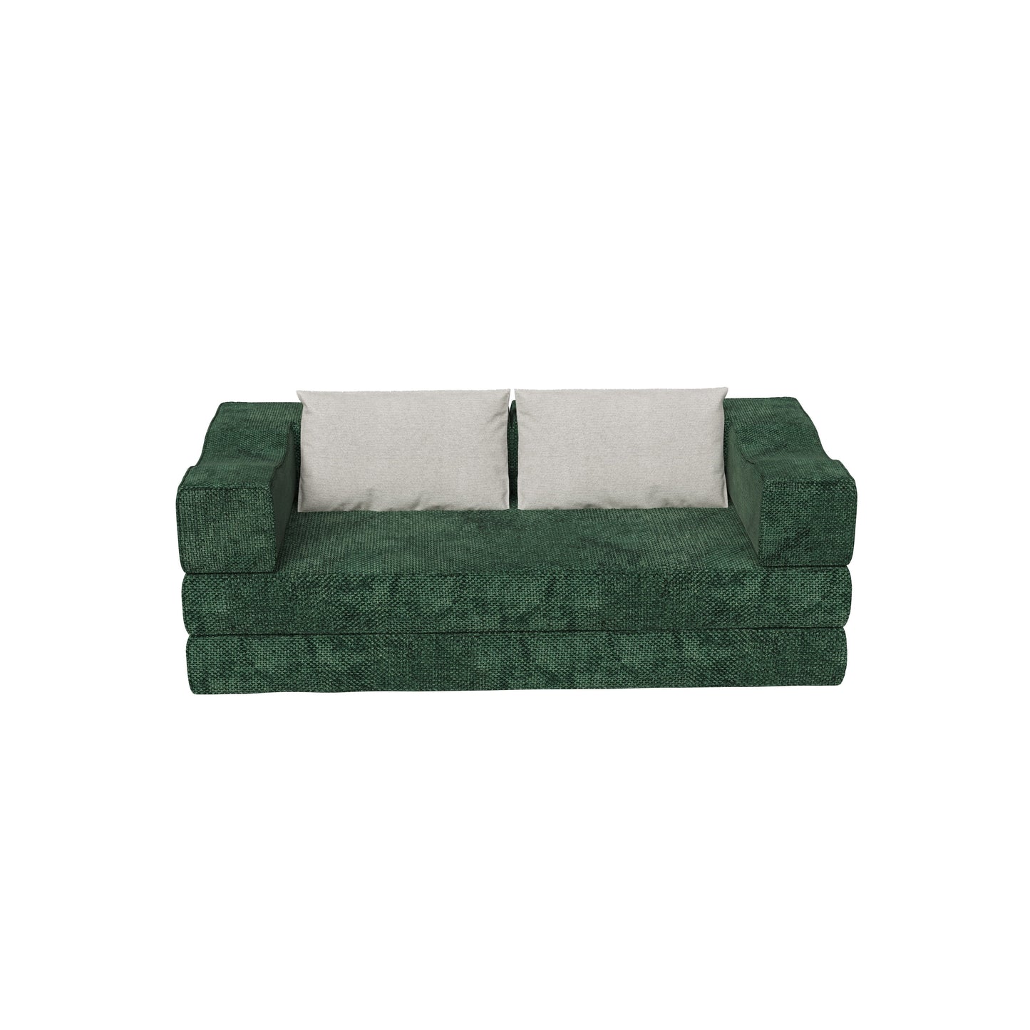 80 ' Convertible Couch Bed with 2 Pillows, 3-Seat Folding Floor Couch & King Size Bed Mattress, DIY Combination, Chenille, GREEN