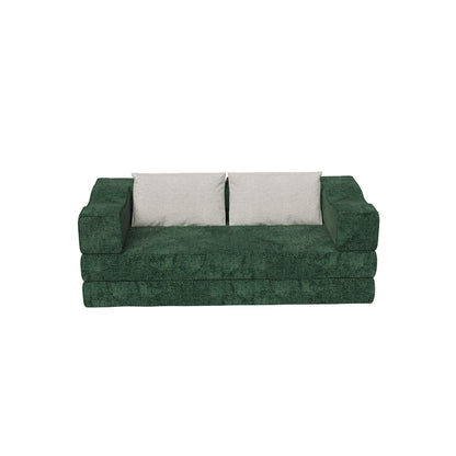 80 ' Convertible Couch Bed with 2 Pillows, 3-Seat Folding Floor Couch & King Size Bed Mattress, DIY Combination, Chenille, GREEN